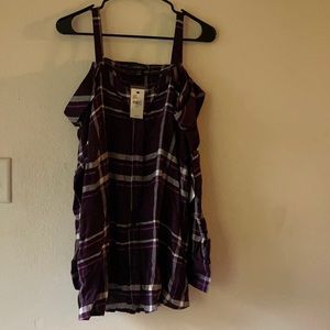 BNWT Off shoulder plaid button up w/button straps 14/16